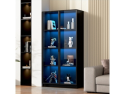 Vitrina de cristal de 80 x 40 x 160 cm con iluminación LED y estantes móviles con 2 puertas negras Mobrio