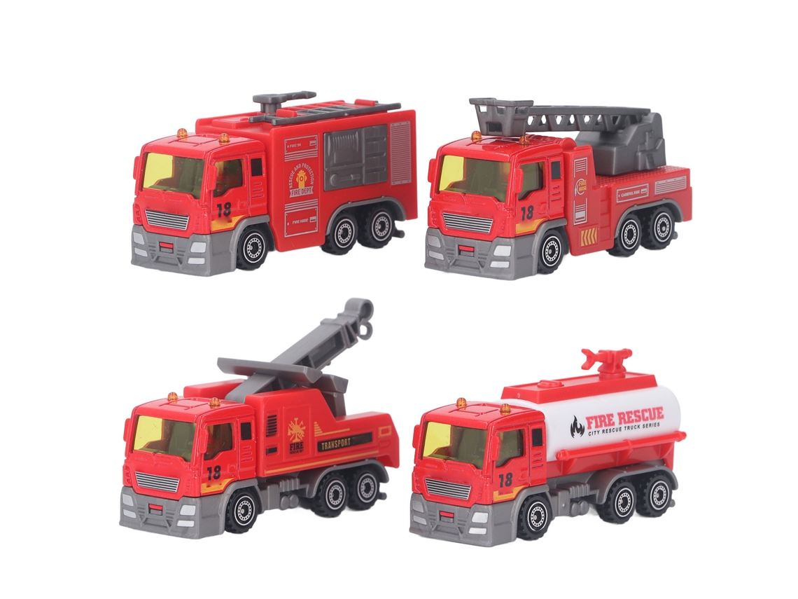Juego De 4 Camiones De Bomberos De Juguete A Escala 1:32 Con Mecanismo De Retroceso Educativo Para Niños.