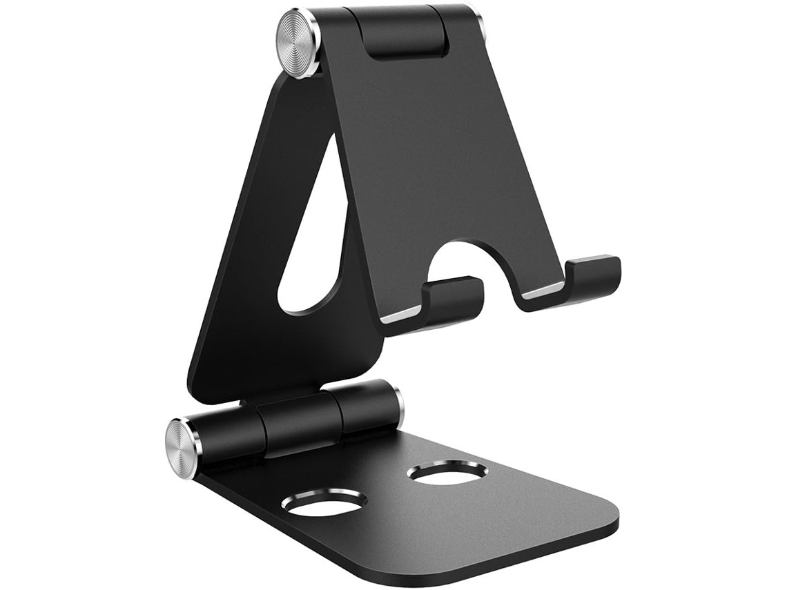 Soporte para teléfono celular, soporte para tableta, base de aluminio compatible con teléfonos inteligentes, accesorios, oficina negra