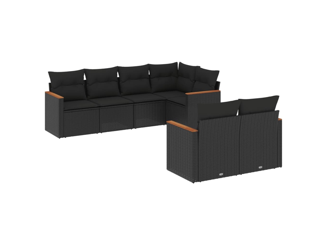 Conjunto 7 de comedor de jardín VIDAXL y cojines ratán sintético negro