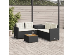 Sofá/mesa de jardín con forma de LC y cojines en mimbre sintético negro, Dkd Home Decor