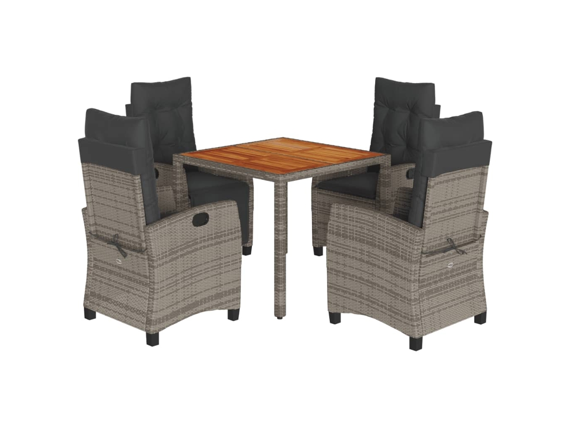 Conjunto 5 comedor de jardín VIDAXL con cojines ratán sintético gris