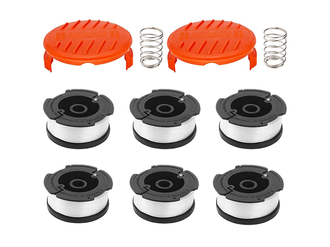 Carrete de hilo (paquete de 6) con 2 cubiertas para cortacésped Blackdecker, repuesto para AF 100, cubierta de alimentación automática