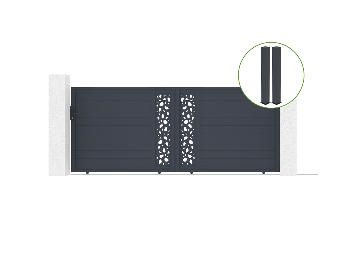 Puerta corredera 4m SUNNY H.160cm aluminio gris 2 postes 20x20cm H.190cm CASANOOV