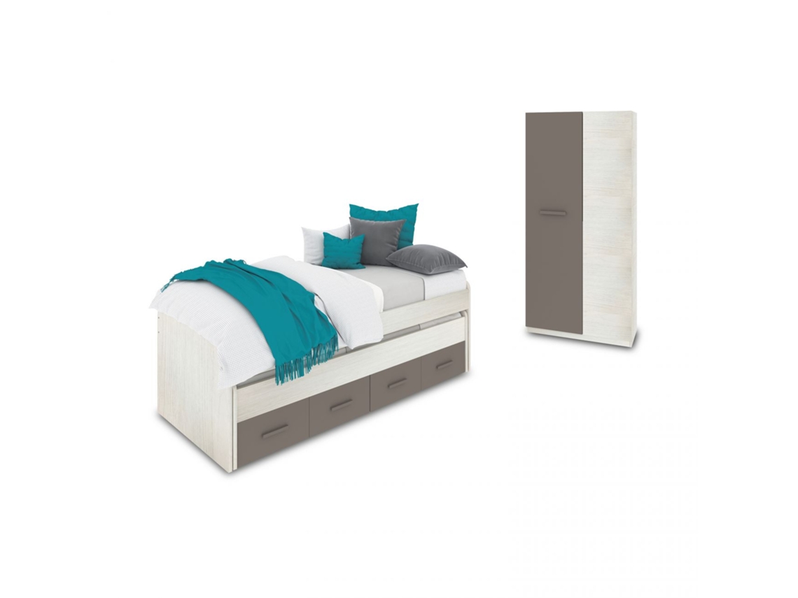 Dormitorio juvenil Axim Plus Blanco Alpes - Basalto 198 x 69 x 96 cm