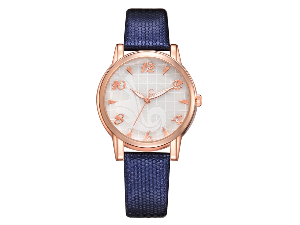 Reloj De Pulsera De Moda Para Mujer Con Correa De Piel Sintética Y Esfera Redonda Grande (azul)