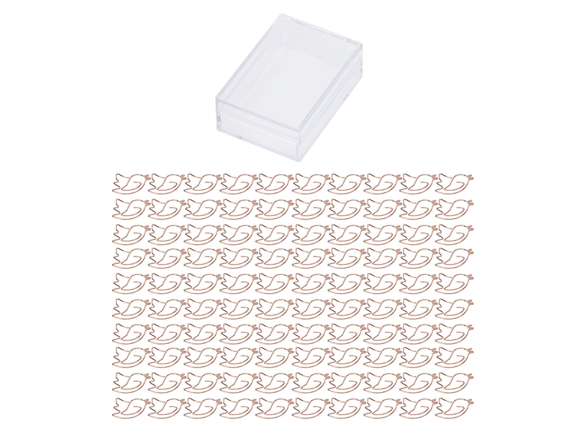 100 Clips De Papel Metálicos De Oro Rosa Con Forma De Animal, Diseño De Colibrí, Minicaja Portátil De Suministros De Oficina Con Galvanoplastia.