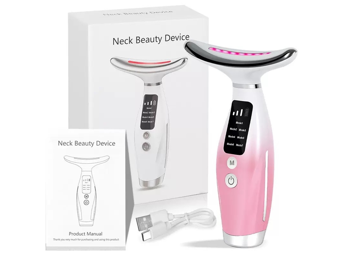 Dispositivo De Masaje Facial Y Cervical Rosa Degradado Microcorriente Y Luz Led Anti-arrugas
