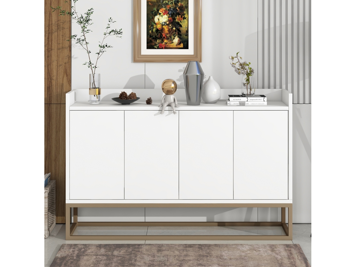 Aparador de cocina moderno con 4 puertas, blanco, 120 x 30 x 80 cm, ideal para el comedor, el salón o la cocina.