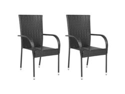 Sillas de exterior apilables de dos piezas DKD Home Decor en mimbre sintético negro