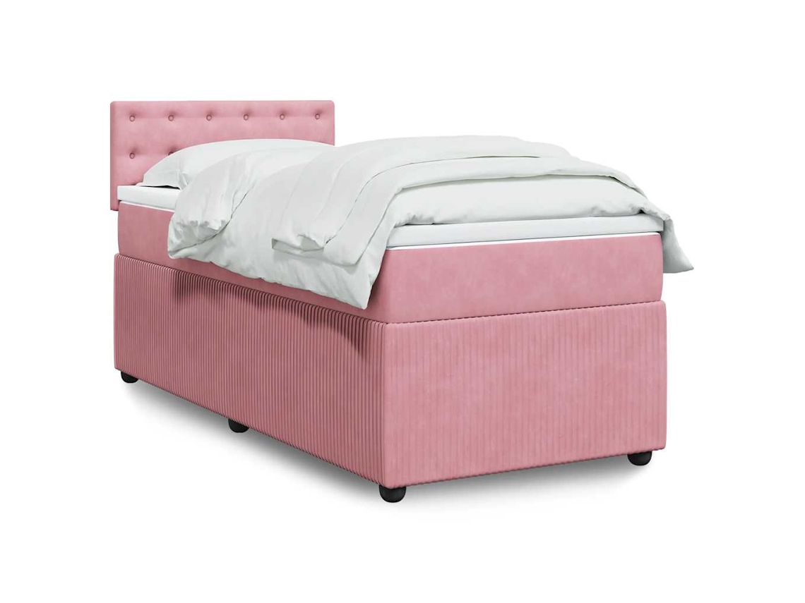 Cama Box Spring Con Colchón Terciopelo Rosa 90x200 Cm