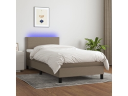 Cama Box Spring Colchón Y Luces Led Tela Gris Taupe 90x200 Cm
