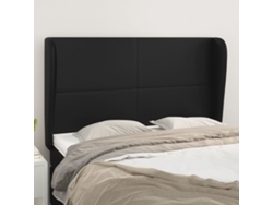 Cabecero Con Orejas De Cuero Sintético Negro 147x23x118/128 Cm