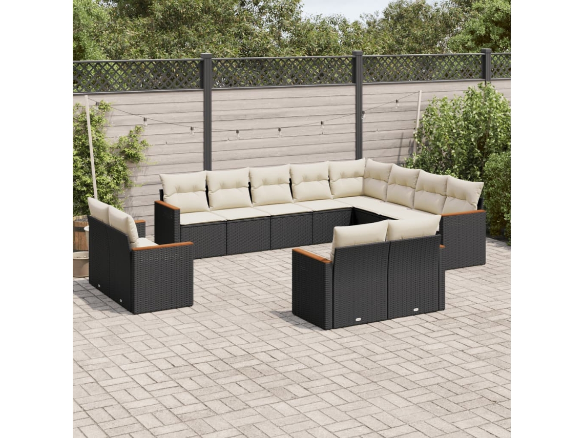 Conjunto de sofá de jardín de 12 piezas con cojines en mimbre sintético negro de DKD Home Decor