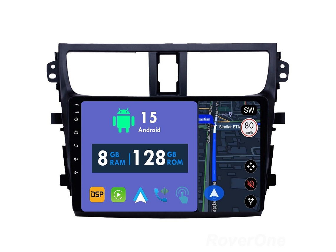 Coche Radio Android Auto Autoradio 8GB RAM 128G ROM CarPlay Navegación GPS Pantalla Táctil RoverOne para Suzuki Celerio 2015 - 2018 