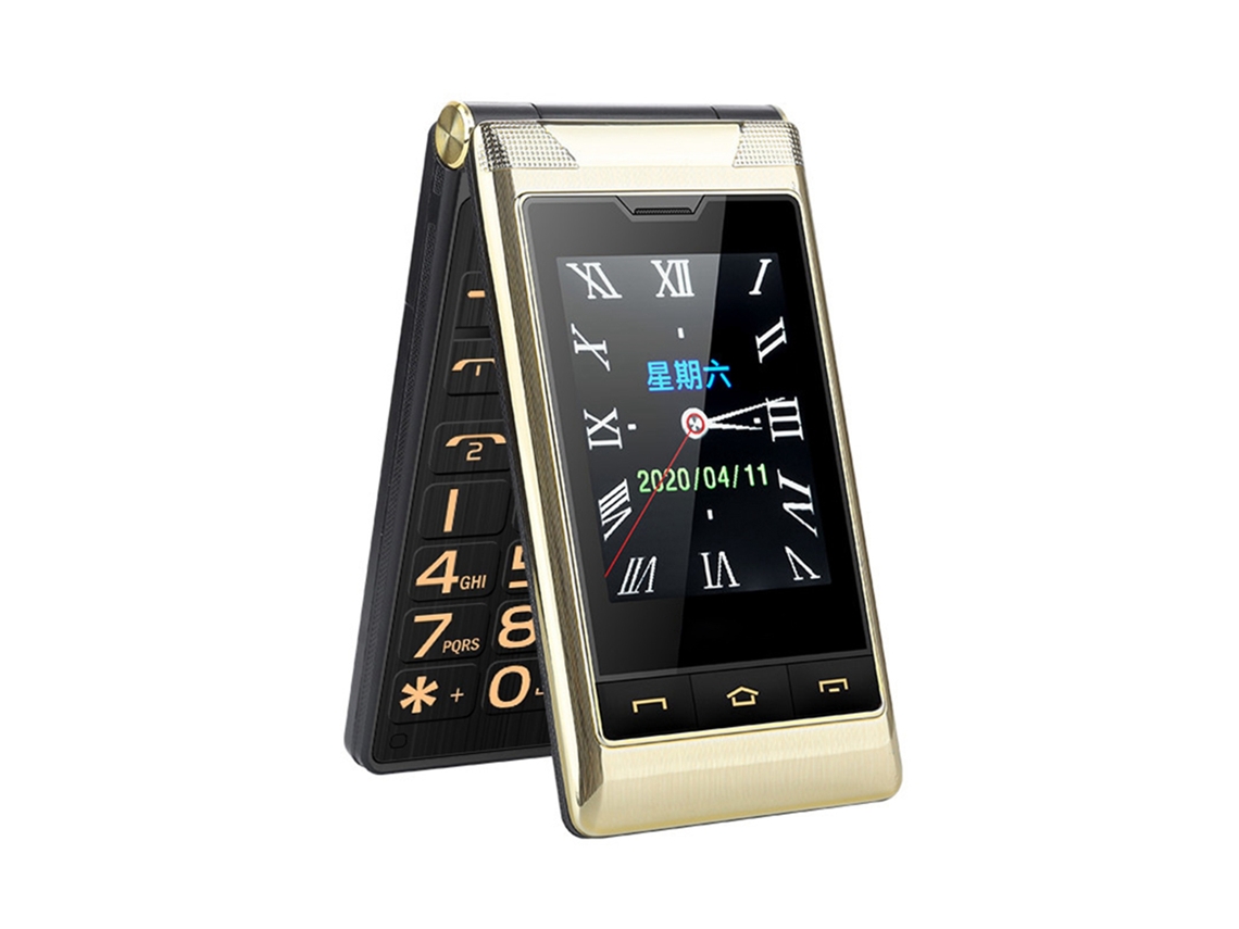 Teléfono Plegable G10 C Para Personas Mayores Con Botones Grandes, Volumen Alto, Doble Pantalla Y Funda Protectora Dorada.