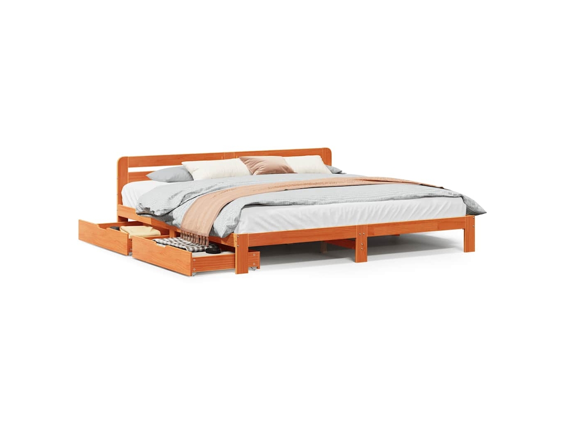 Maison Exclusive - Cama Sin Colchón Madera Maciza De Pino Marrón Cera 200x200 Cm