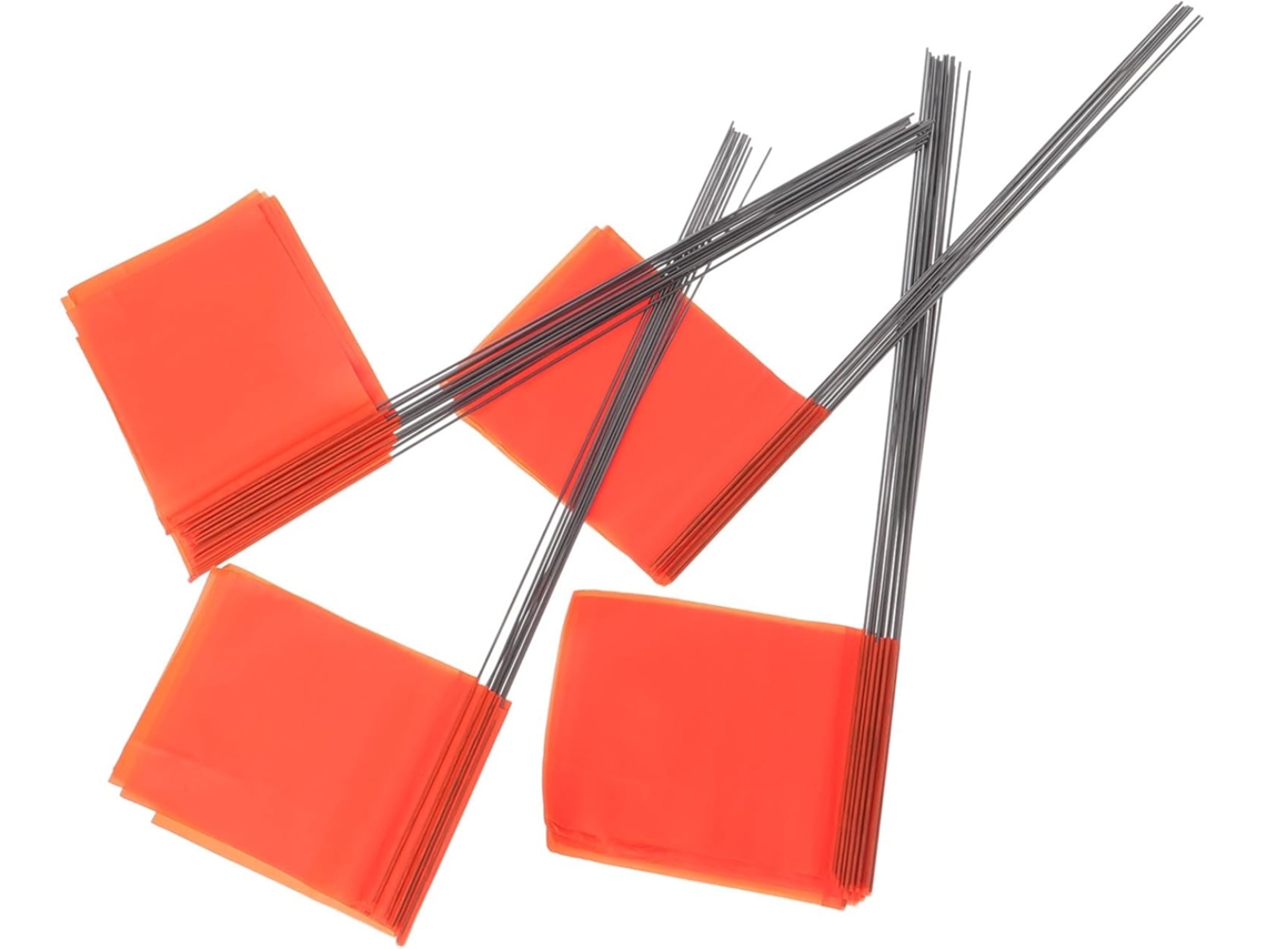 Banderas De Señalización De Alambre De Acero Y Pvc De Color Naranja, Paquete De 50 Unidades, Resistentes Y Fáciles De Insertar.
