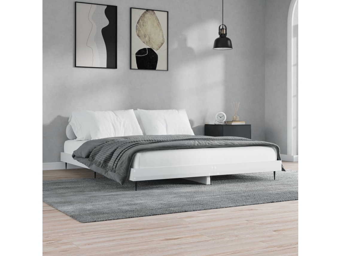 Estructura De Cama Madera De Ingeniería Blanco Brillo 150x200cm