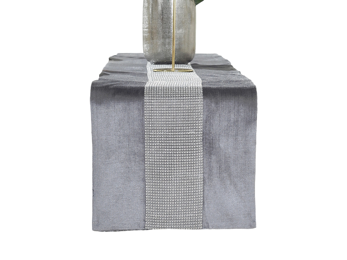 KOFIHETY Camino de Mesa Gris 32 x 180 cm con Brillo, Camino de Mesa Plateado con Diamantes para Decoración de Cocina, Mesa de Café, Cómoda, Vitrina (180 cm)