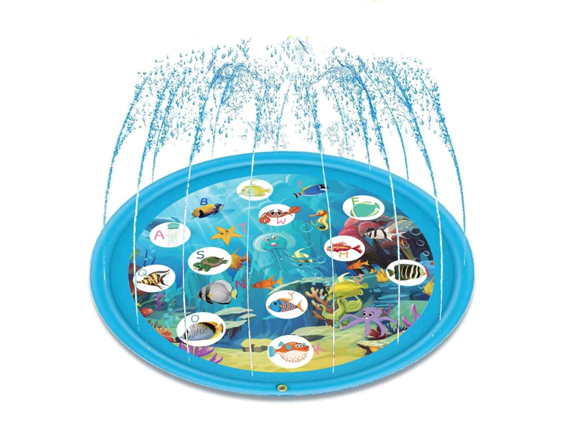Piscina inflable con rociador de agua. 170 cm de diámetro. Diseño de animales marinos y alfabeto. Presa.