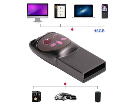 HURRISE U Disk U Disco USB 2.0 Pendrive Computadora Portátil Aleación de Zinc Chica Linda Gris Fresco 16 Gb