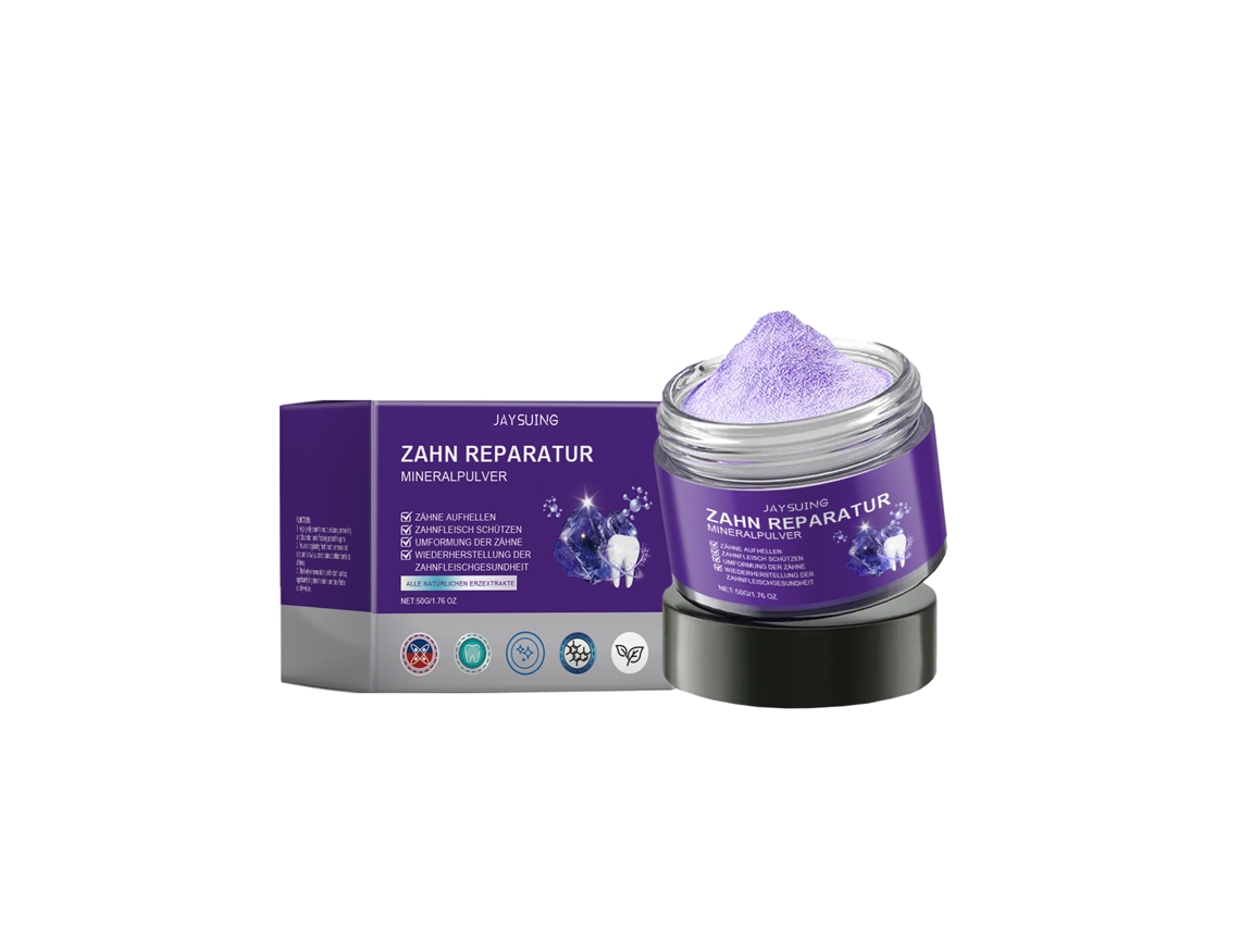 Polvo blanqueador dental morado eficaz