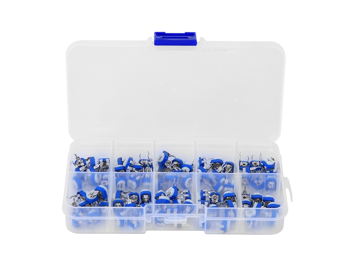 100 Piezas Juego De Resistencias Ajustables Azules Y Blancas Potenciómetro Suministros Eléctricos