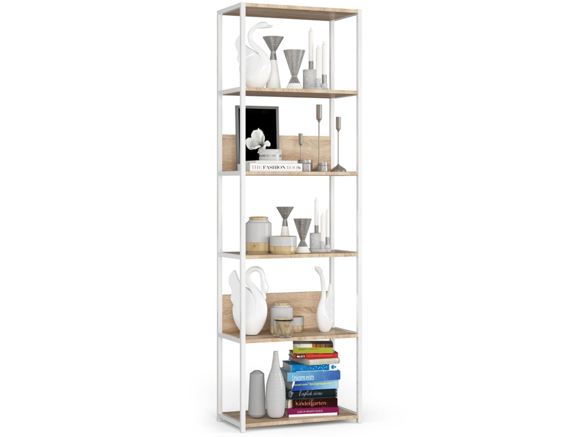 Estantería Loft 60 Cm Akord Metálica Blanco Con 6 Estantes En Roble Sonoma 60x32x191 Cm