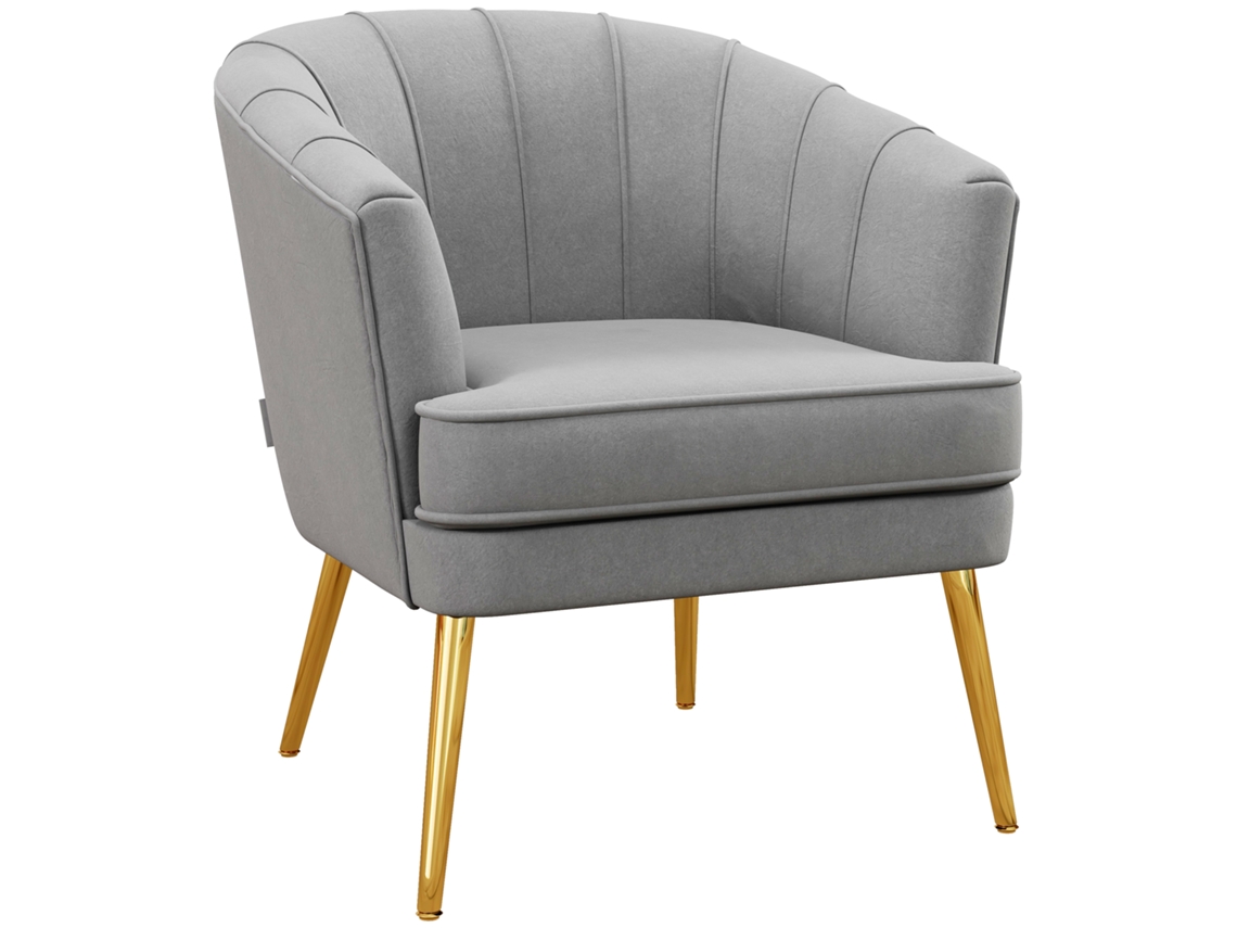 Poltrona Quarto 71x72x75cm Veludo Pernas Douradas Poliéster Aço Sala Estar Cinza