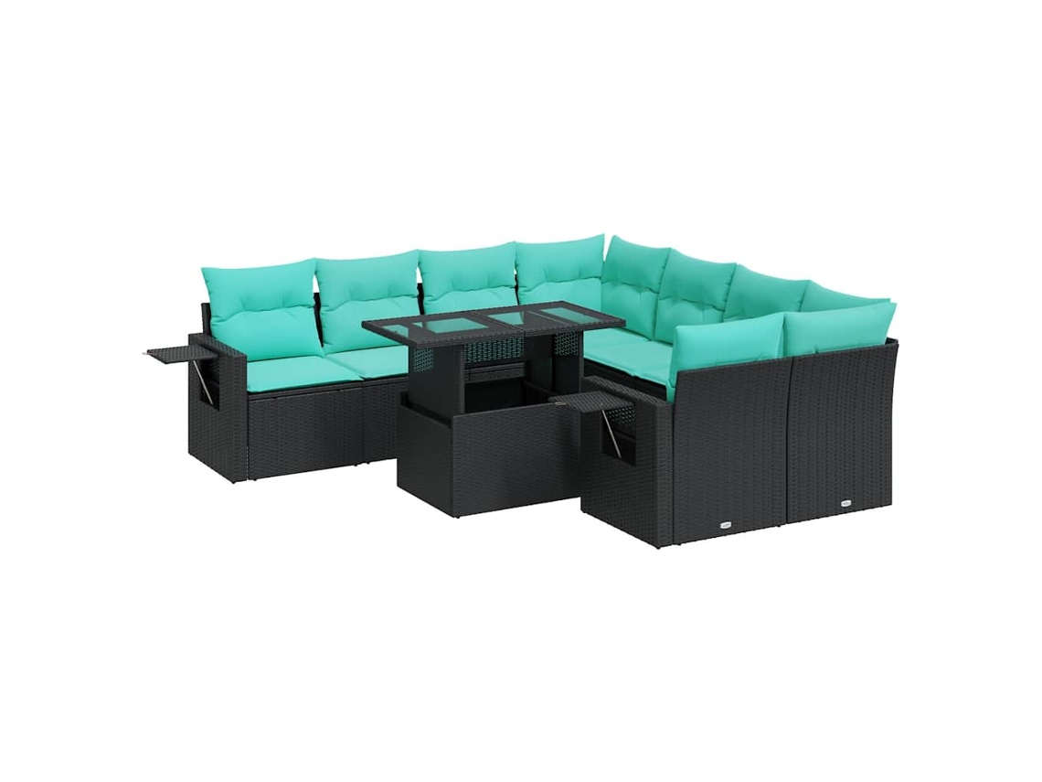 Maison Exclusive - Juego Sofá Jardín 9 Piezas Con Cojines Negro Poli Ratán Acacia