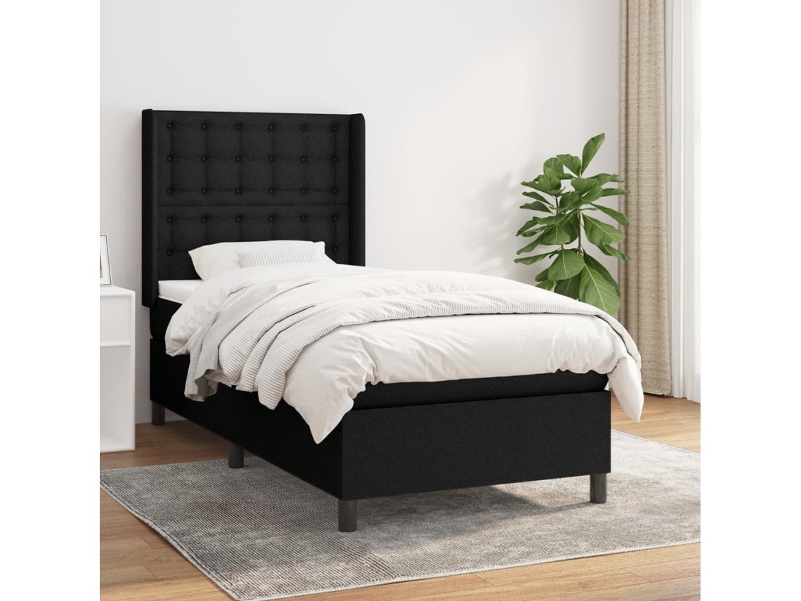 Cama Con Colchón De Muelles Individual Lovely Home Madera Tecido Negro (90x190)