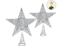 Omni-2 Toppers Estrella Navidad Metal Brillo Hollow Spiral 2 Tamaños Plata Plata