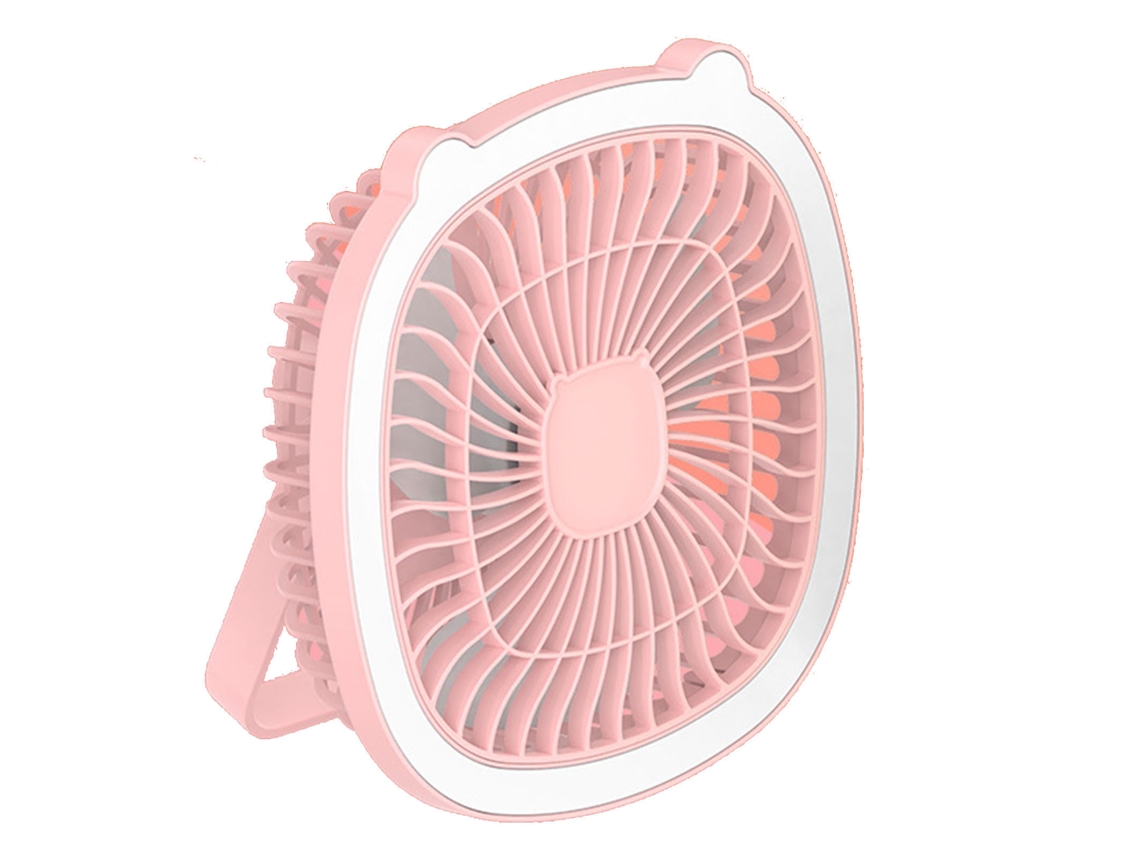 Ventilador De Escritorio Recargable Por Usb Con Luz, Velocidad Ajustable, Portátil Para Oficina/dormitorio - Rosado