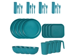 Juego de cubiertos de paja de trigo de 32 piezas, platos y cuencos reutilizables resistentes a caídas, verde Digitallab