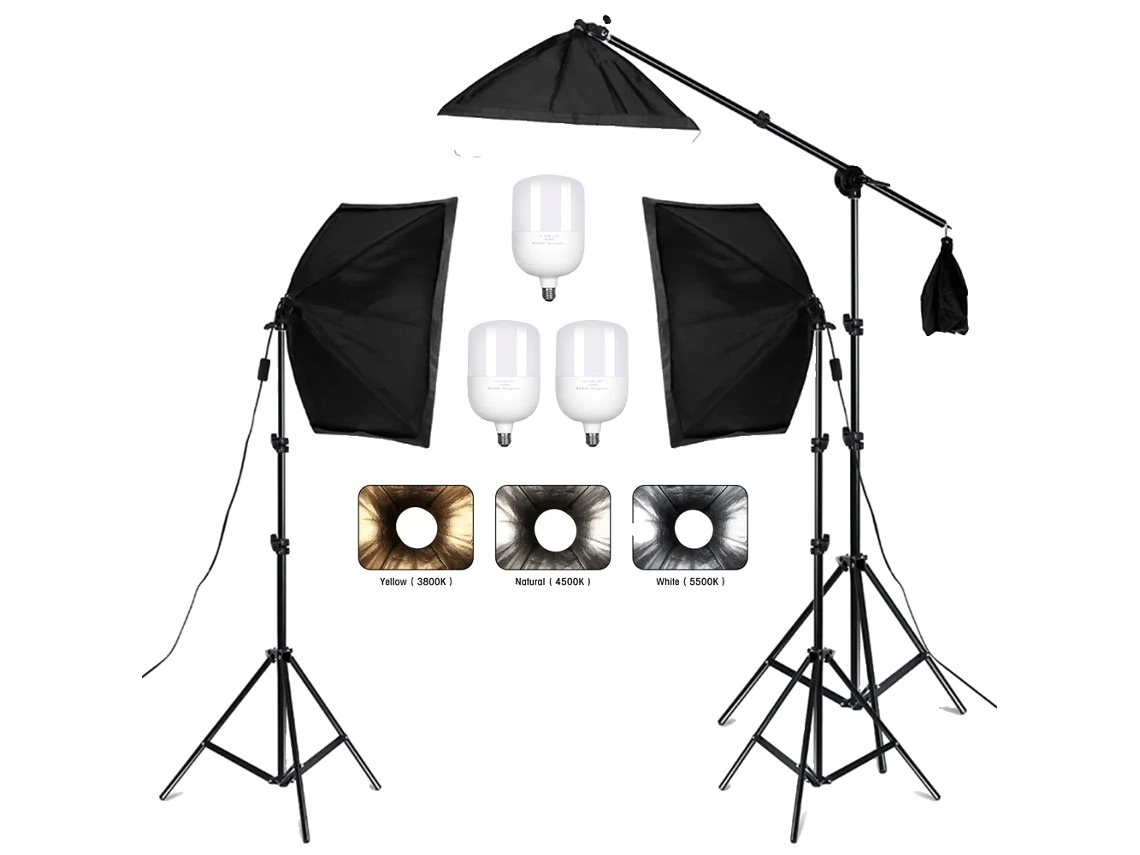 Kit de iluminación Softbox, bombillas de 135 W, Softboxes de 50 x 70 cm, 3 unidades de 135 W bicolor OEM