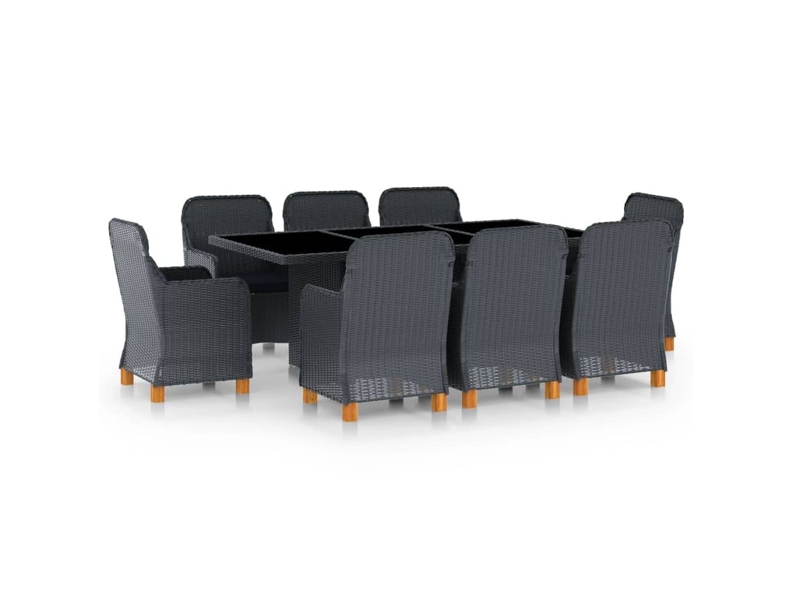 Juego de comedor de exterior de 9 piezas con cojines de mimbre gris oscuro DKD Home Decor