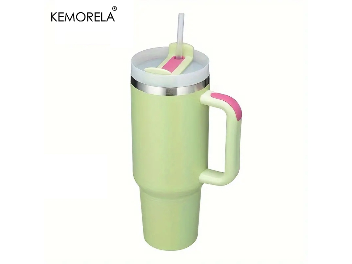 Copo Térmico de Aço Inoxidável com Alça, Tampa e Canudo, Modelo Feminino MDUG (estilo 1)