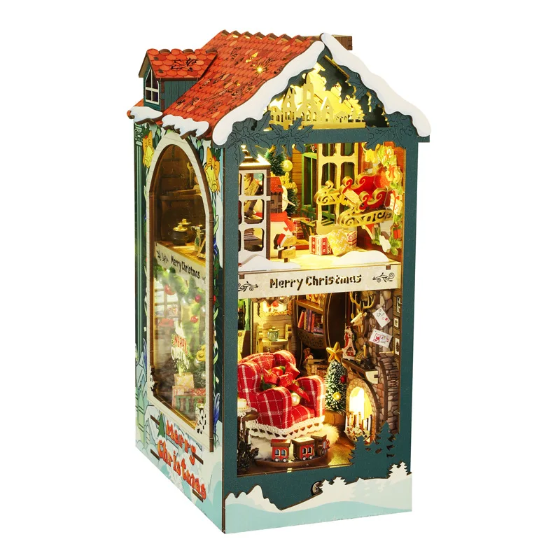 Un Alegre Rincón De Lectura Navideño, Una Casita De Vacaciones De Madera En 3d Para Armar Uno Mismo.