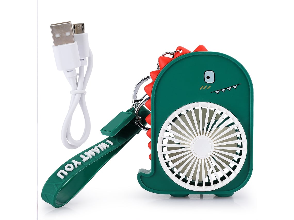 Pequeno Ventilador (pode Ser Pendurado Na Mochila Escolar, Portátil Com Chaveiro) Ventilador De Bolso Estudantil Dinossauro Verde
