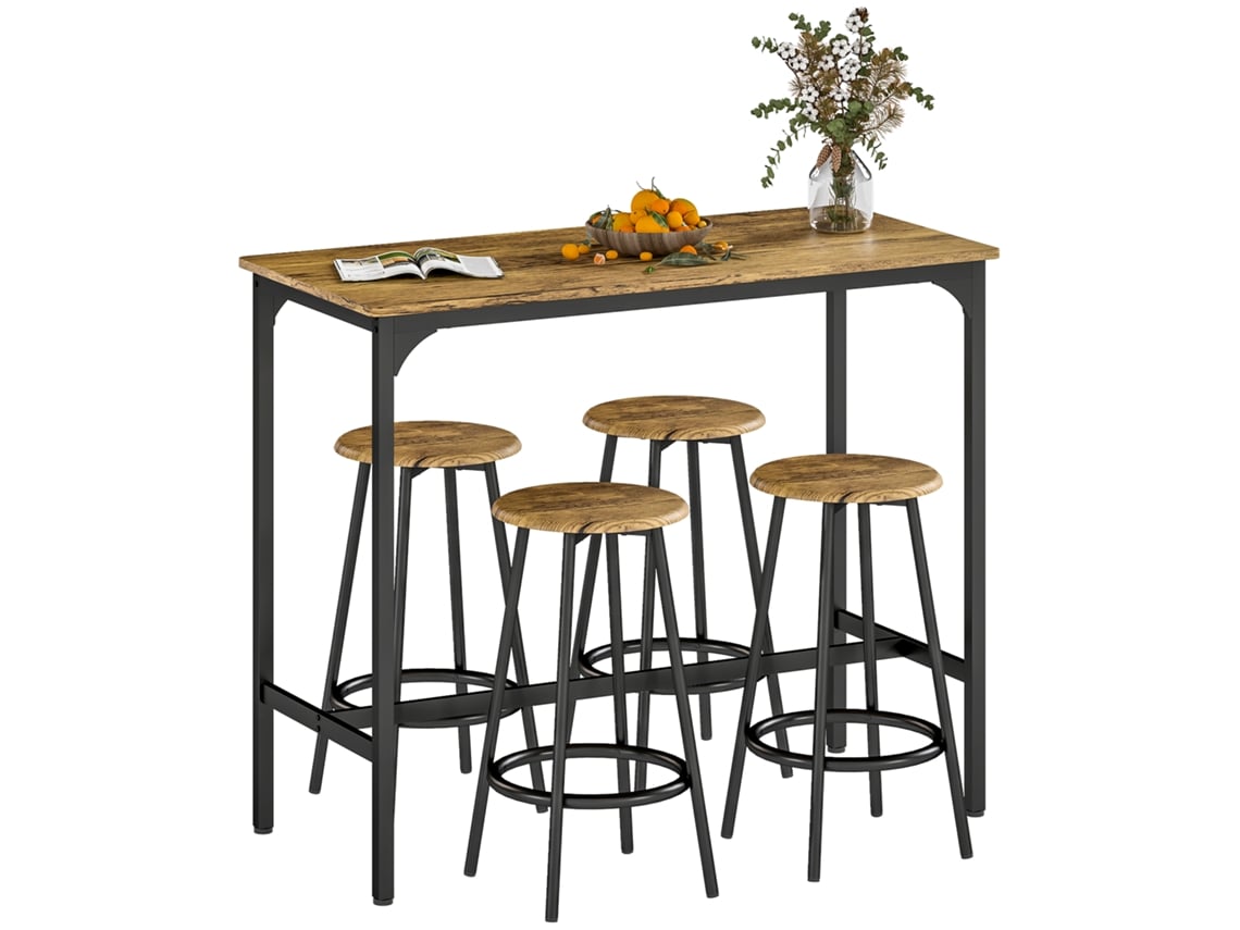 Conjunto Mesa De Bar Com 4 Banquetas Preto Madeira
