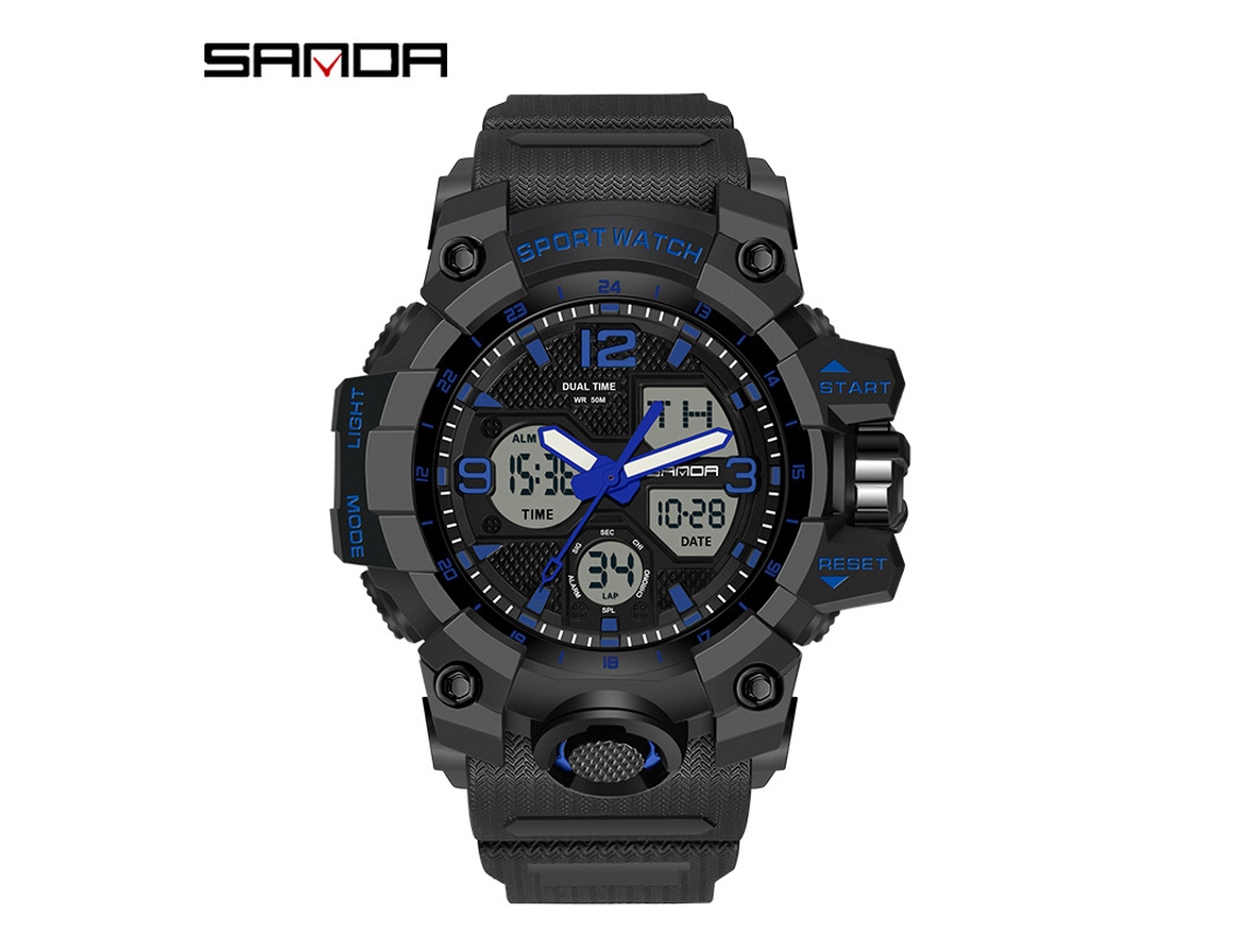 Reloj Deportivo Multifuncional, Moderno Y Elegante (negro Y Azul para Hombre) Con Acabado Luminoso.