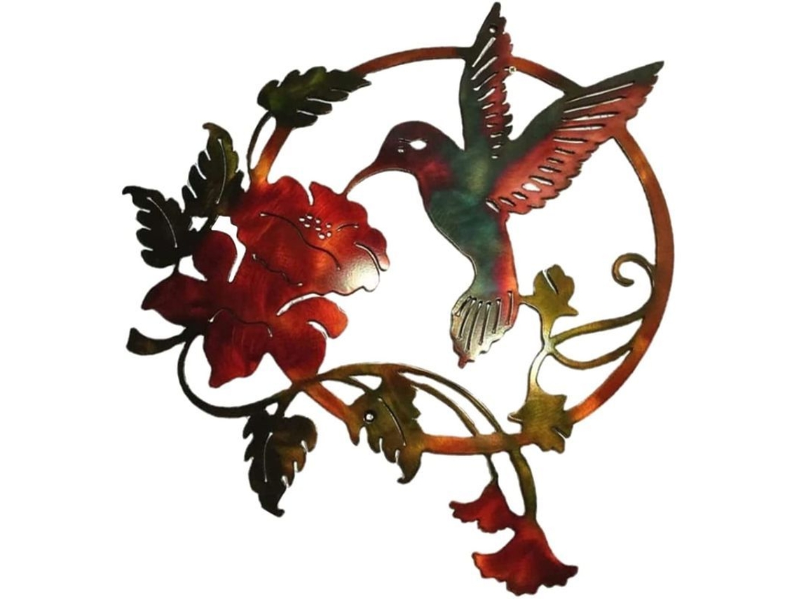 Decoración De Pared De Metal Con Forma De Colibrí, Marco Redondo Con Flor, Arte De Pared Para Colgar.