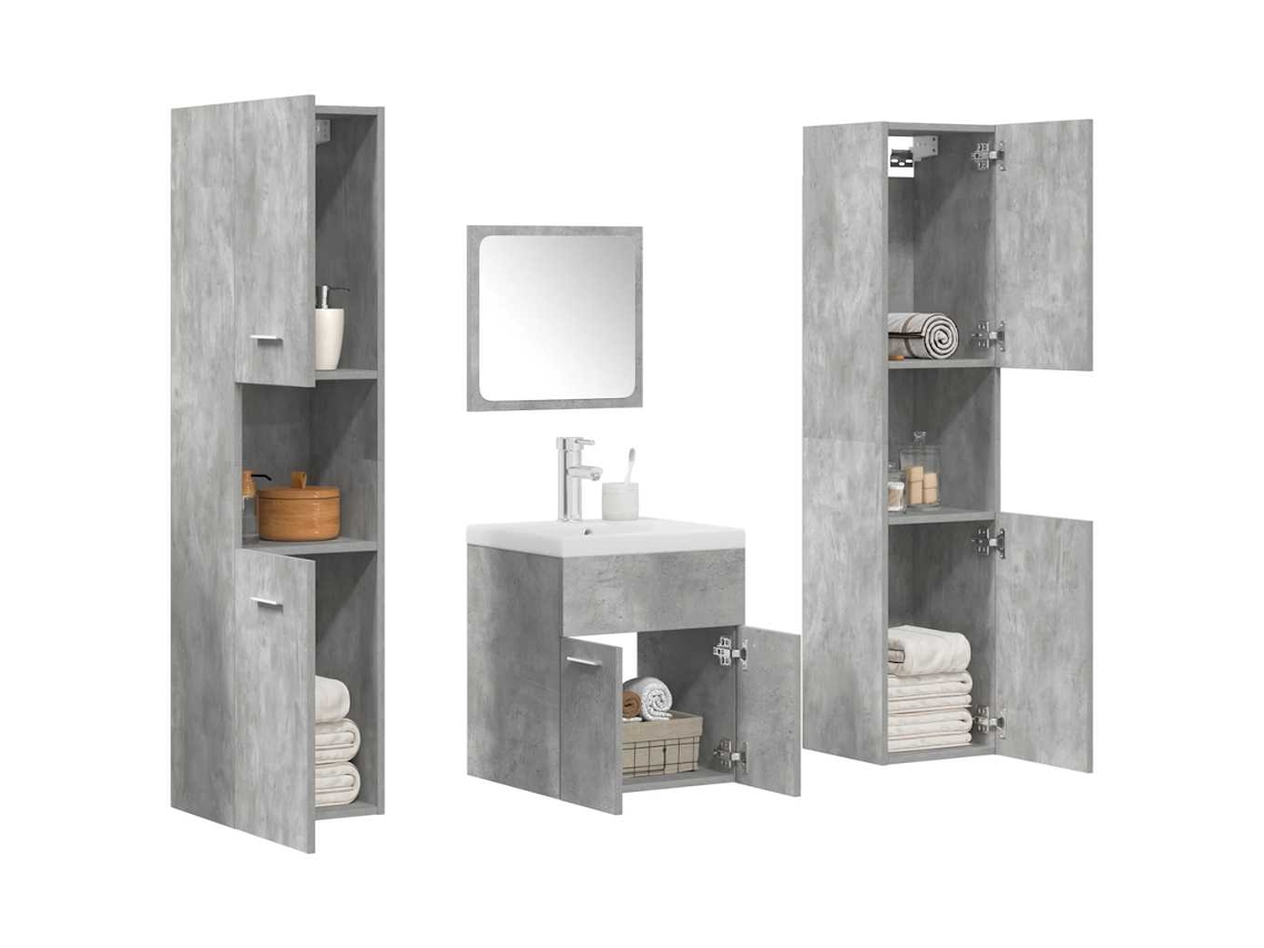 Set Muebles De Baño 5 Uds Madera Ingeniería Gris Hormigón
