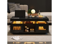 Mesa De Centro 100x50x43 Cm - Con Luces Led Controlables Por App, Mesa Con Almacenamiento Y Puertos De Carga - Negro