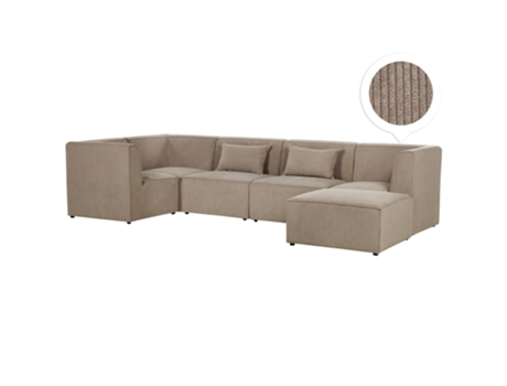 Sofá esquinero modular de 5 plazas a la derecha con reposapiés Bombazine Taupe Lemvig BELIANI