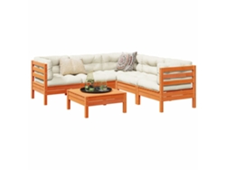 Conjunto de sofá de jardín de 6 piezas con cojines en pino macizo y cera marrón DKD Home Decor
