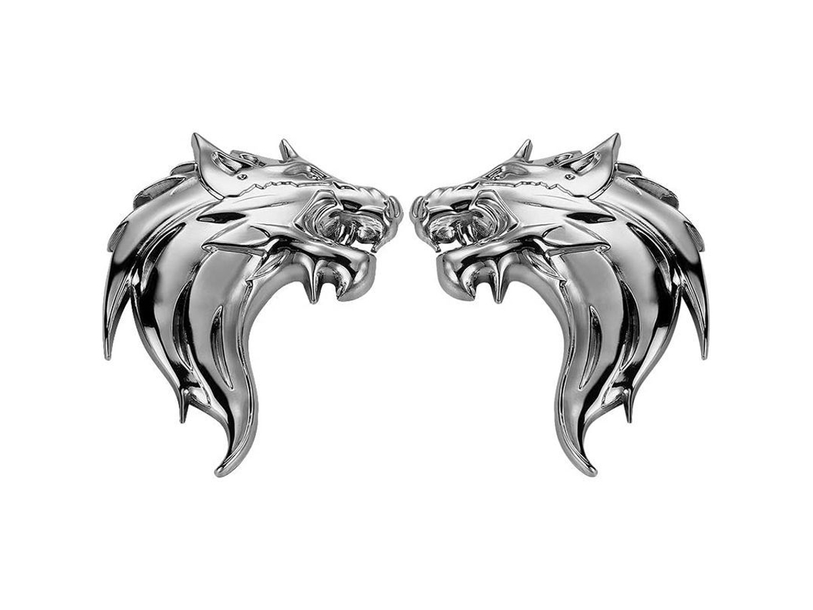 2 Piezas Emblema Lobo Carro 3d Auto Adhesivo Metal Decoración Parachoques Lateral Delantero Trasero (negro)