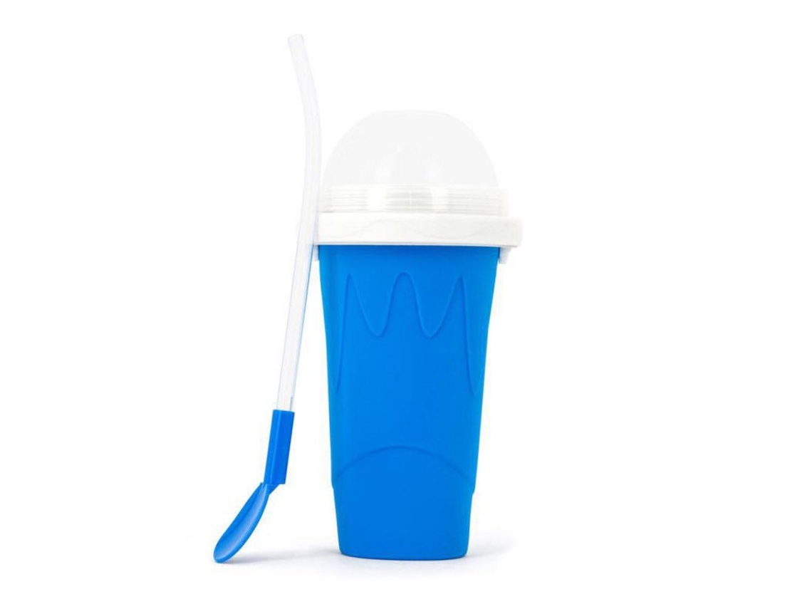 Vaso de hielo portátil para preparar batidos caseros, ideal para niños en verano, colores amarillo, azul, verde y rojo.