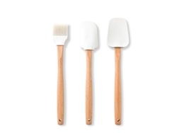 Kit de 3 piezas: raspador de crema, espátula de silicona y pincel para aceite, mango de madera, antiadherente, utensilios de repostería, blanco Viewleaf